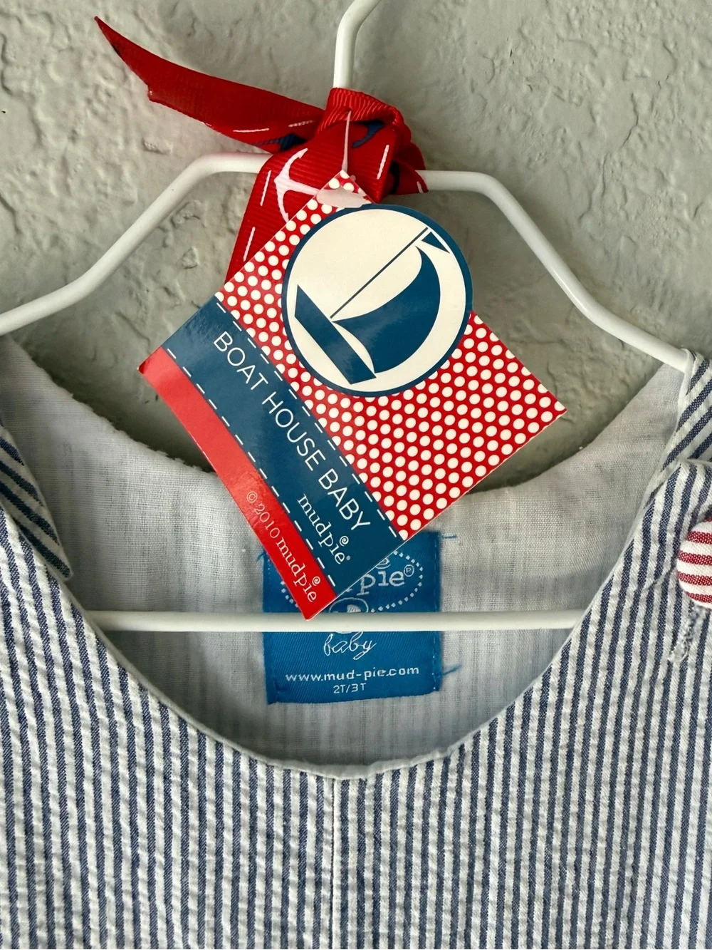 Mud Pie Blue Seersucker Crab Jon Jon Romper 2T Vacation Nautical